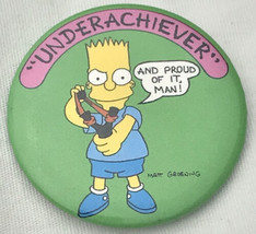 Bart Underachiever 1989 Sling Shot The Simpsons Vintage Pin Button Pinback 80s - £9.68 GBP