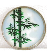 Early 1950&#39;s Japanese Painted Glass Tray Green Bamboo over White Wall Art - $80.13 CAD