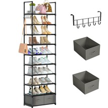 Sturdy Metal Narrow Shoe Rack Organizer For Closets,Shoe Stand,Shoe Shelf (10 Ti - £51.95 GBP