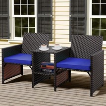 Shintenchi Outdoor Patio Loveseat Modern Rattan 2-Seat Patio, Sapphire Blue - $142.99