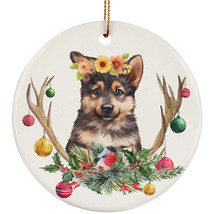 Funny German Shepherd Puppy Dog Deer Anlters Christmas Ornament Ceramic Gift - £11.64 GBP