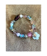 Pink/White/ Turquoise Glass Bead Stretch Bracelet-Silver, Mother of Pear... - $14.89 CAD