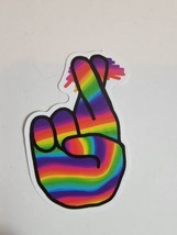 LGBTQ Pride Rainbow Sticker Decal Multi Color Fingers Crossed Emoji - £7.05 GBP
