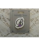 Letter B with Purple Rose, Vintage Initial Brooch Pin, 1980s Ceramic - £6.12 GBP