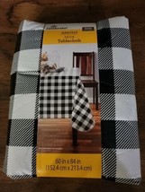 Buffalo Plaid Vinyl Tablecloth 60 x 84 Black White Checked Christmas Holidays  - £7.86 GBP