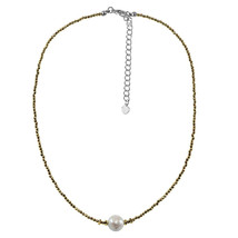 Iridescent Gold Crystal Beads Freshwater Pearl Pendant Sterling Silver Necklace - £20.20 GBP