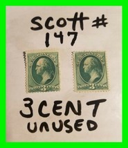 2x 1870 Scott # 147 3 Cent Green Washington US Stamp 1x With Gum 1x Without Gum - £27.37 GBP