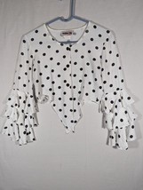 Vtg Turn On White Button Up Shirt Crop Top Ruffle Sleeve 80s 90s Small P... - £10.99 GBP