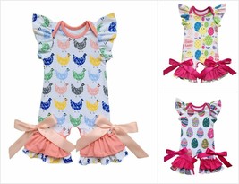 NEW Boutique Baby Girls Easter Eggs Chicks Farm Chicken Ruffle Romper Jumpsuit - £6.97 GBP