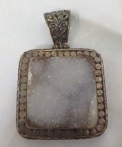 Huge &amp; Heavy Sterling Frosty &amp; Sparkly amazing Geode Necklace Pendant 47 Grams - £60.89 GBP