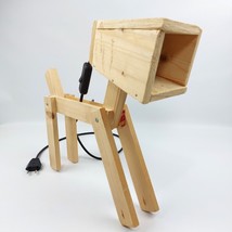 Vintage Handmade Wooden Dog Lamp – Adjustable Legs &amp; Head, Unfinished DIY Light - £30.05 GBP