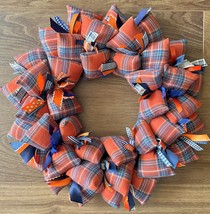 Team Colors in Orange and Blue Fabric Wreath for Game Days or Fall Door Decor - £49.01 GBP