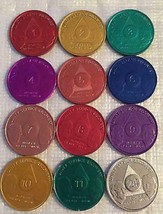 Set of 12 Monthly Aluminum Colored AA Founders Medallion Coin Month 1-11 &amp; 24hrs - £10.38 GBP