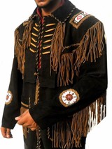 New Handmade Leather Western wear Black/Brown Suede Leather Jacket Fringe and be - £115.07 GBP