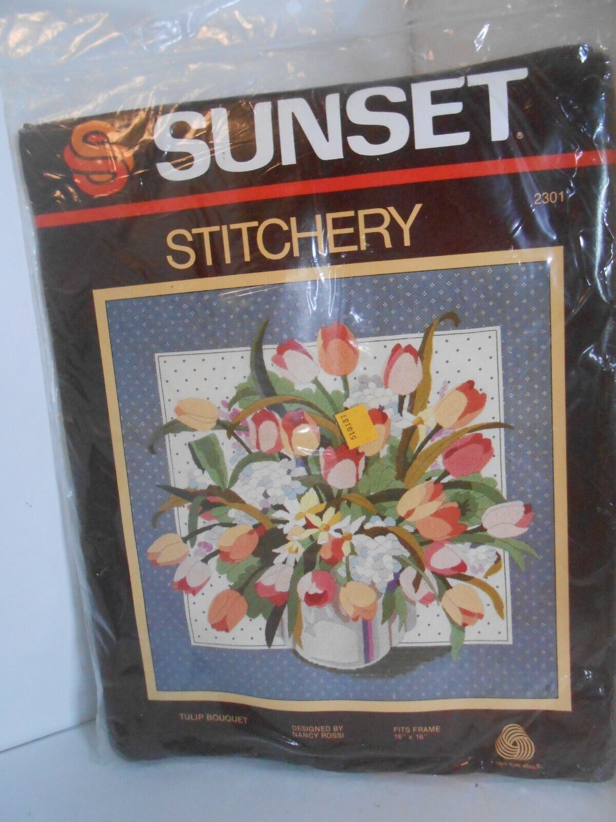 Sunset 1985 Tulip Bouquet 16 x 16 Crewel Embroidery Kit #2301 - $11.30