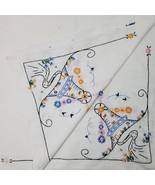 Vintage Hand Embroidery Table Cloth 36x42 Inch Blue Pink Orange Black - €18,88 EUR