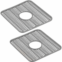 Sink Protector Mat 2 Pack Plastic with Center Drain Cutout Protect Gray ... - $14.84
