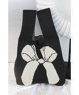 Black Colorblock Bowknot Pattern Knitted Hand Bag - $29.73 CAD