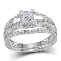 10kt White Gold Princess Diamond Elevated Bridal Wedding Engagement Ring Set - £797.51 GBP