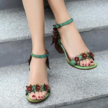 Retro Sandals Buckle Strap Genuine Leather Women Shoes New Summer Sewing Casual  - £83.31 GBP