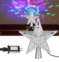 Star Christmas Tree Topper Lighted w/ Led Roating Projector Silver-New - £15.03 GBP
