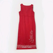 Talbots Red 100% Linen Maxi Dress Sz 12 Embroidered Hem Sleeveless Sheat... - $29.69