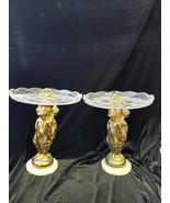 Antique Pair Angel metal golden figure pressed Glass Centerpieces Fruit ... - €162,08 EUR