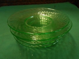 Great Collectable GREEN Depression Glass  Set of 4 SAUCERS..Swirl design - $10.48