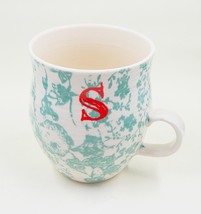 Anthropologie Homegrown Floral S Letter Initial Monogram Teal Coffee Mug... - £19.60 GBP