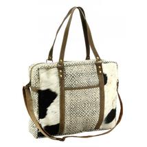 Women&#39;s shoulder handbag in cotton and black and white cowhide leather - £422.05 GBP