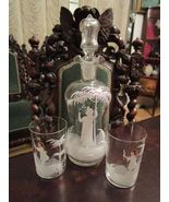 CRYSTAL DECANTER AND 2 TUMBLERS  HANDPAINTED WHITE AND COLOR FLOWERS [*G-2] - $105.92