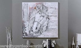 Horse Wall Print 31" High Texture of Oil Paint on Canvas Wood Framed Gray Taupe image 2