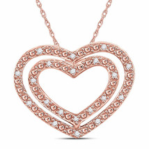 10kt Rose Gold Womens Round Diamond Double Heart Pendant 1/12 Cttw - £128.12 GBP