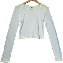NEW Wild Fable Womens M Cropped Ribbed Knit Top Light Blue Green Long Sleeve  - £11.58 GBP