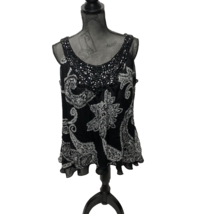 Studio Y Blouse Size Large Black White Beaded Neckline Layered Sleeveless Top - £11.83 GBP