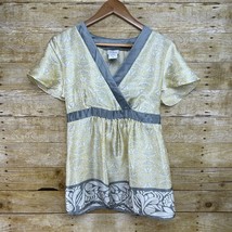 Oh Baby! By Motherhood Maternity Shirt Yellow Grey Floral V-Neck Size M ... - £11.65 GBP