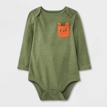Baby Pocket Long Sleeve Bodysuit - Cat &amp; Jack Olive Green 0-3M - £6.35 GBP