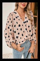 Khaki Leopard V Neck Bracelet Sleeve Blouse NEW - €14,58 EUR