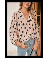 Khaki Leopard V Neck Bracelet Sleeve Blouse NEW - €14,47 EUR