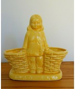 Gorgeous vintage yellow ceramic Asian girl with baskets planter - $27.35 CAD
