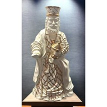 Christmas Nativity King Wiseman Figurine Vintage White Plaster Glazed Go... - $19.89