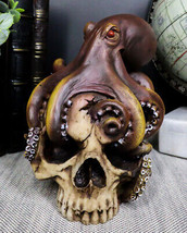 Sea Monster Red Eyed Octopus Wrapping Around Skull Statue 5.25&quot;h Nautical Decor - £24.90 GBP