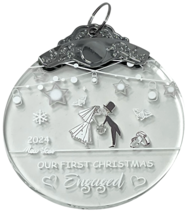 Our First Christmas Engaged 2024 Glass Christmas Ornament Keepsake Gift 3"D image 3