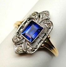 2Ct Emerald Cut CZ Blue Sapphire Art-Deco Engagement Ring 14K Two Tone Gold Over - £142.65 GBP