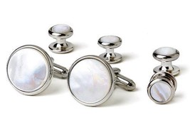 Radius Edge Mother of Pearl Cufflinks and Studs Silver - $84.65