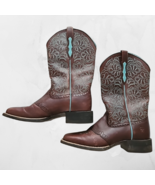 Arait Western Ladies Cowboy Boots Brown Turquoise Size 8 1/2 B 10019907 ... - $129.99