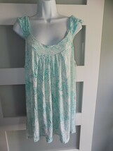 Anne Klein Green/White Paisley Print Sleeveless Top w/Crocheted Trim Siz... - $14.25