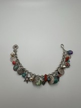 Vintage Silver Graziano Faux Coral Turquoise Charm Jingle Bracelet 7.25” - $37.62