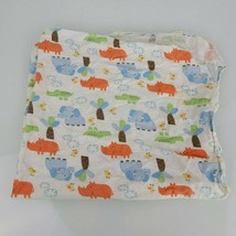 Carters Watch the Wear White Cotton Flannel Baby Receiving Blanket Zoo A... - £17.40 GBP