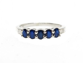Silver Blue Sapphire Band 0.50 Ct sapphire Engagement band 3x4 mm SapphireRing - £36.79 GBP